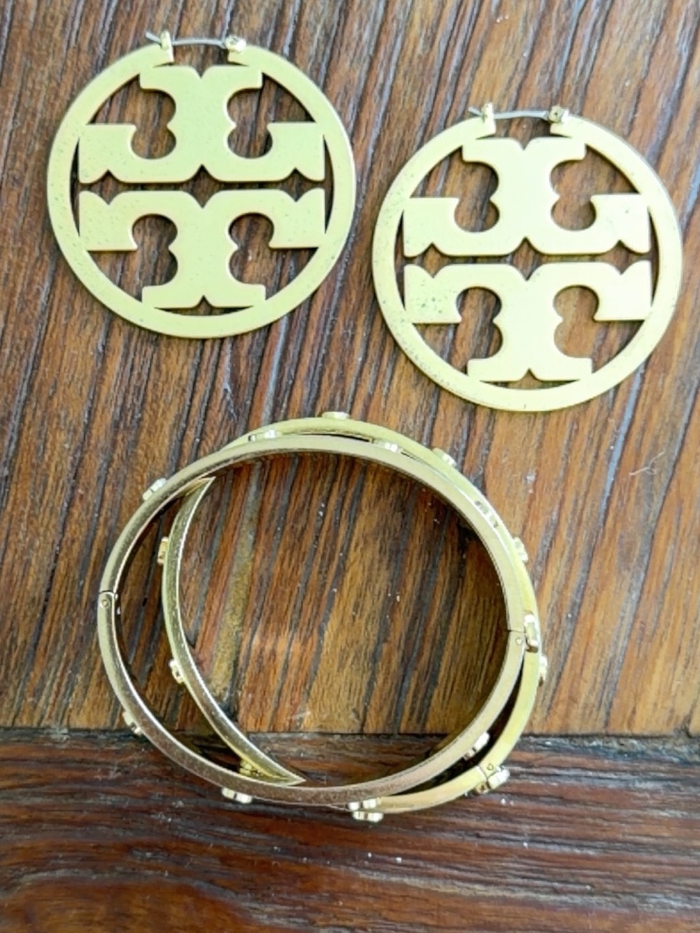 Tory Burch Gold Earrings and Bangle Bracelet Set